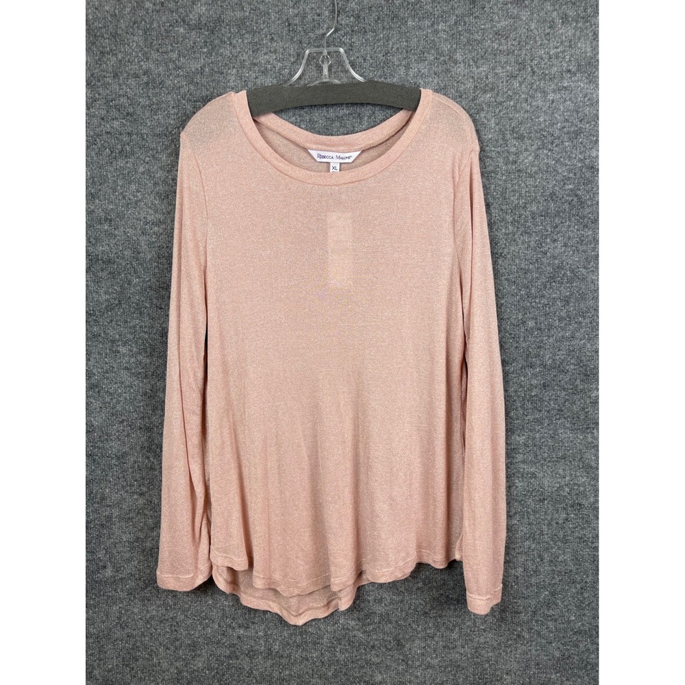 Rebecca Malone Knit Top Women's XL Pink NEW Metallic Long Sleeve Crew Neck